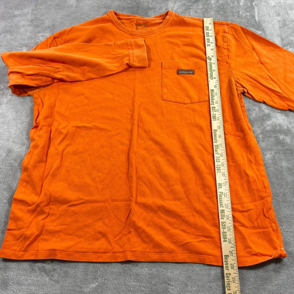 Patagonia Long Sleeve Pocket T-Shirt Mens XL Orange Organic Cotton Logo - Picture 2 of 8
